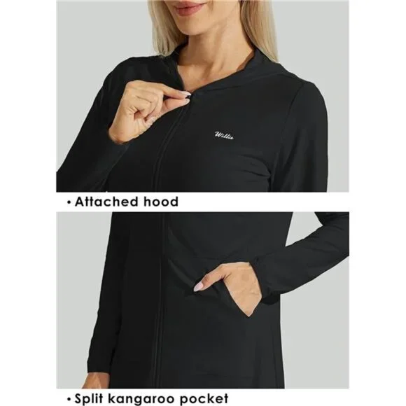 Women's UPF 50+ Beach Cover Up Sun Protection Hoodie Long Jacket SPF Swim